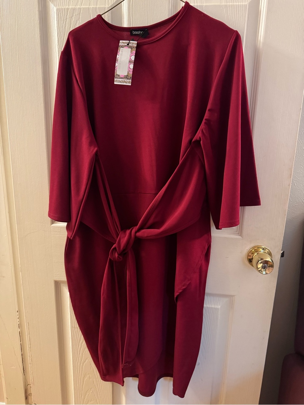 Boohoo Women's Burgundy Tie-Front Dress